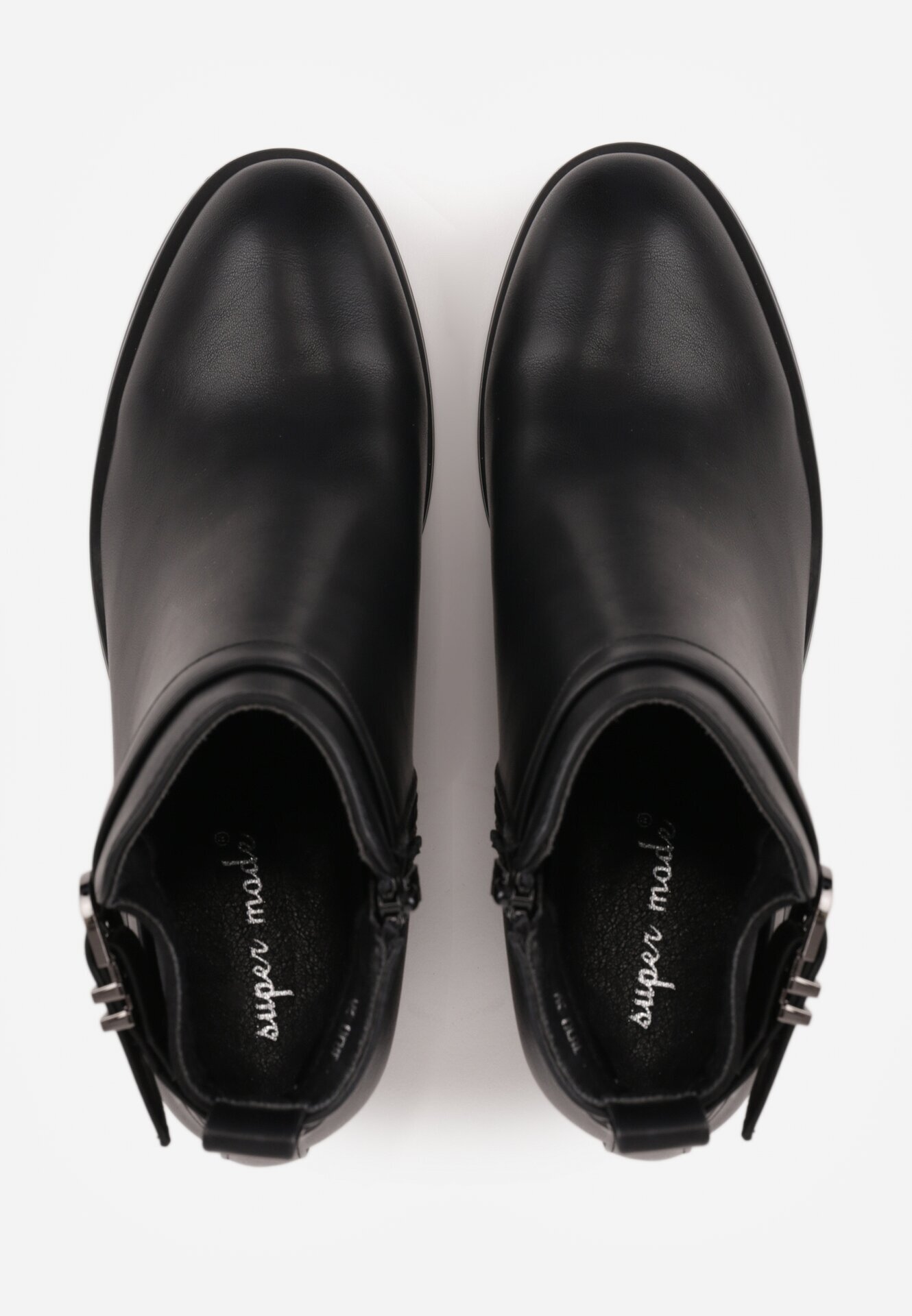 super mode Botine elegante cu toc gros cu inserție elastică și curea cu cataramă Danla Negre