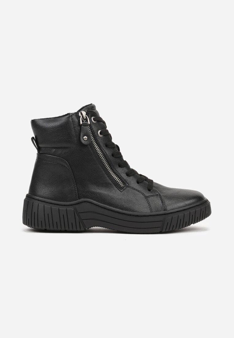 super mode Botine Negre Sportive cu carâmb șiretuit și fermoar decorativ Ezilare