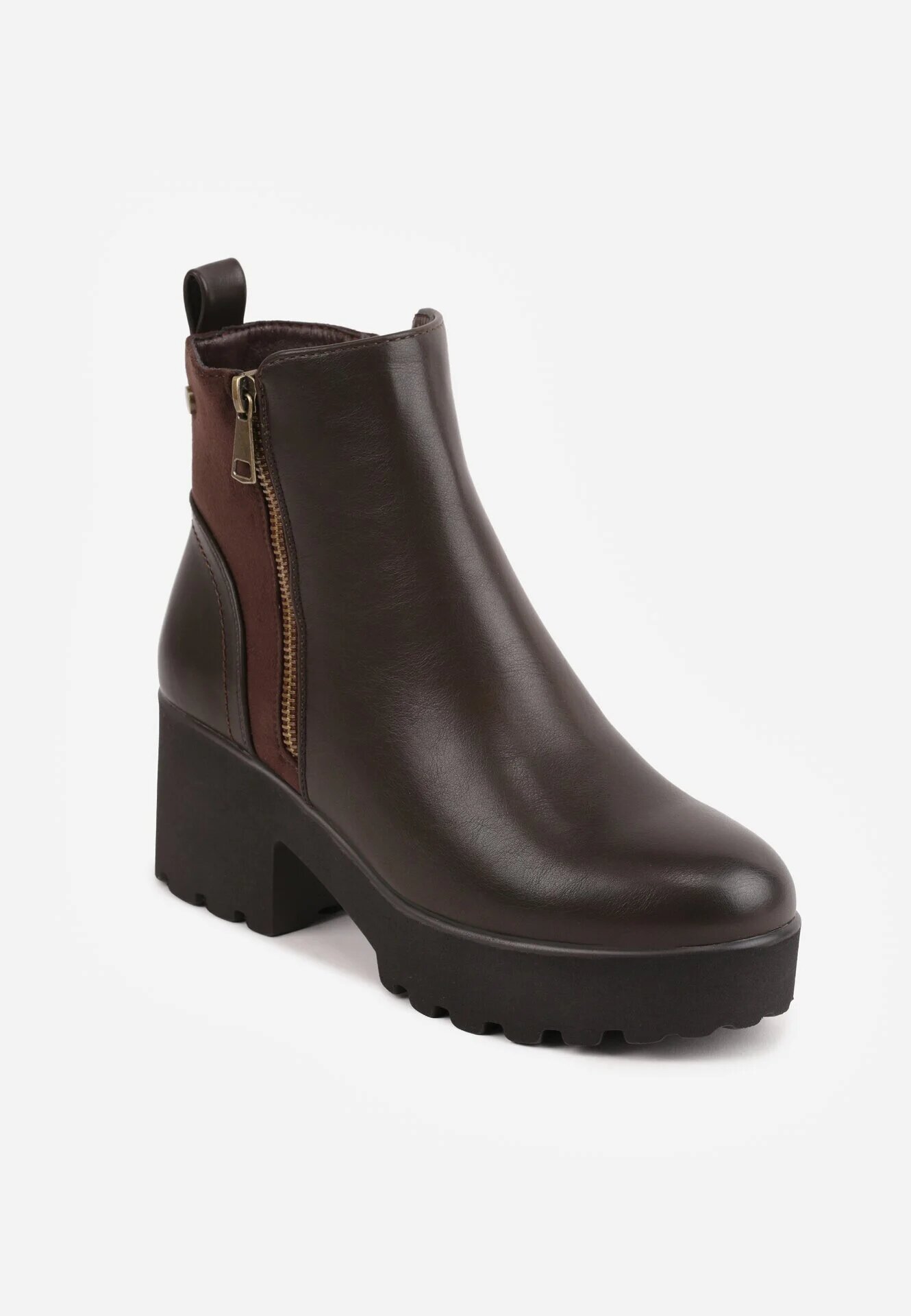 super mode Botine pe toc gros și platformă cu talpă profilată decorate cu fermoar Alverian Maro