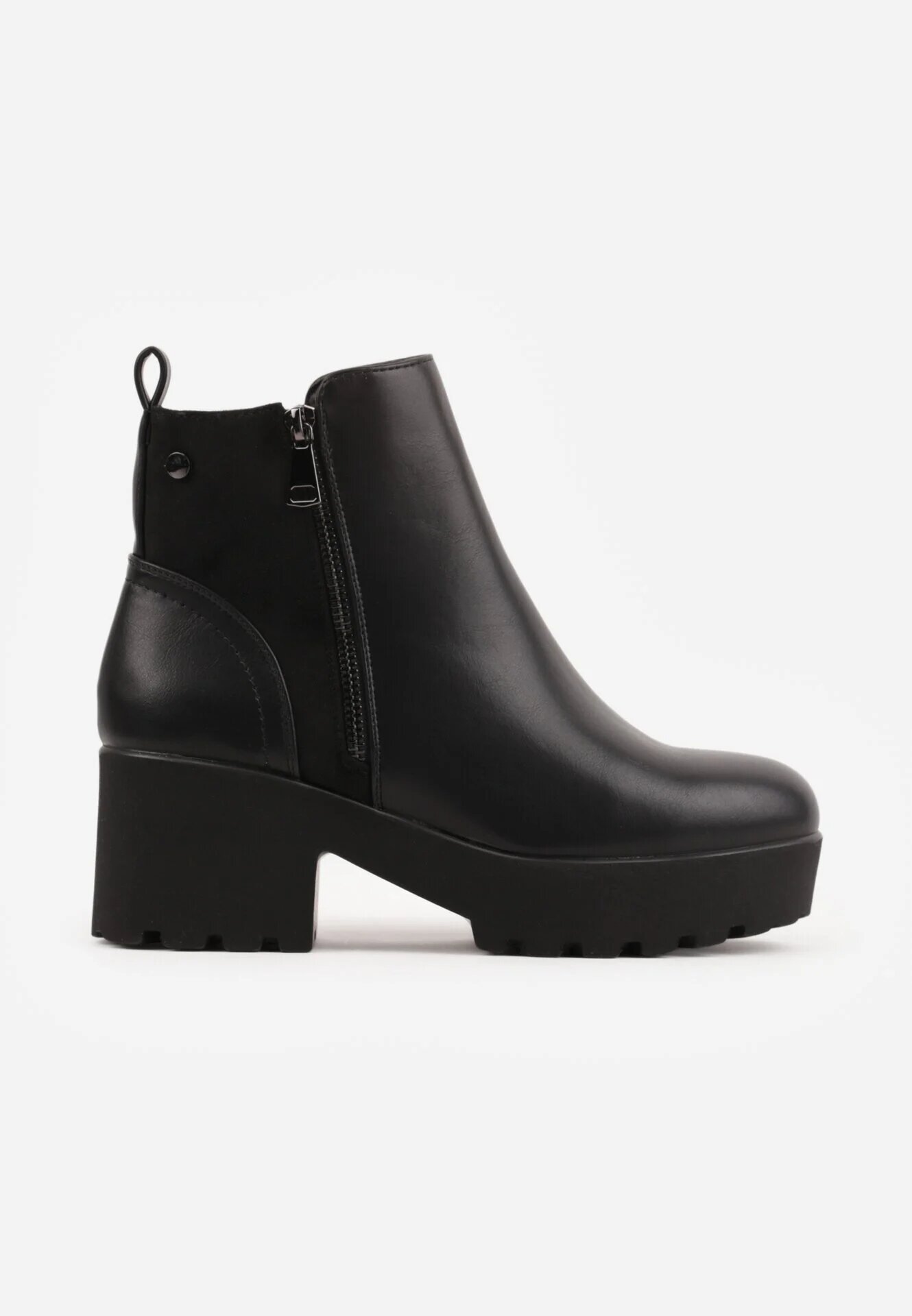 super mode Botine pe toc gros și platformă cu talpă profilată decorate cu fermoar Alverian Negre
