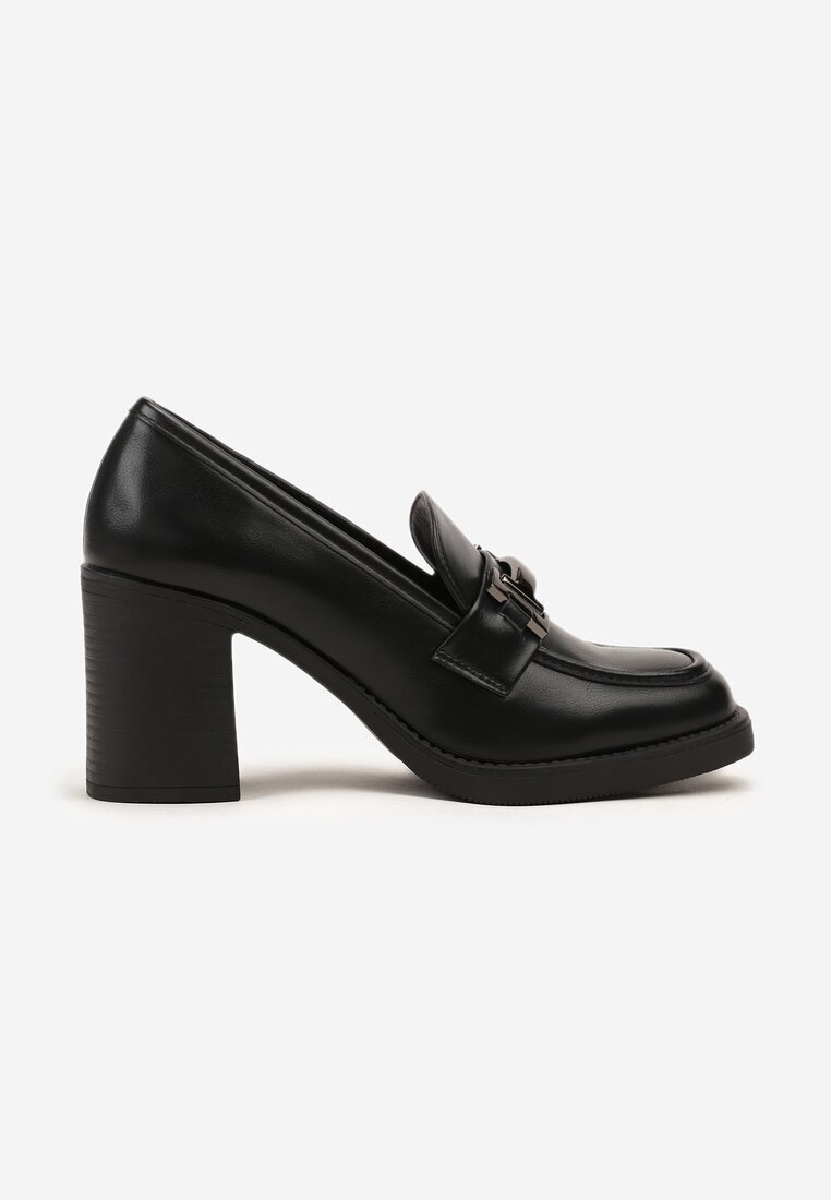 super mode Pantofi negri cu toc stil mocasin cu branț din piele și cataramă Tuliora