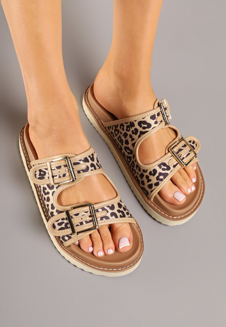 super mode Papuci Bej Leopard Clasice cu barete cu catarame Palavenna