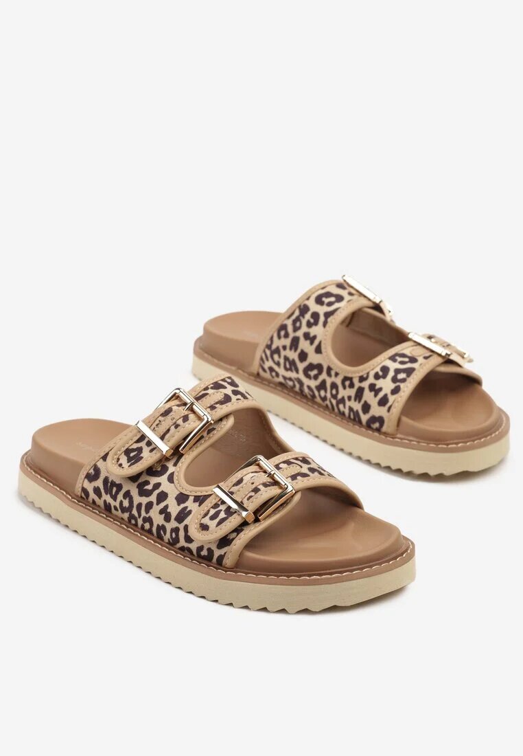 super mode Papuci Bej Leopard Clasice cu barete cu catarame Palavenna
