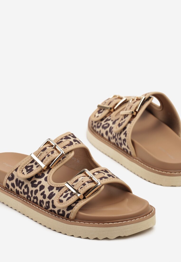 super mode Papuci Bej Leopard Clasice cu barete cu catarame Palavenna