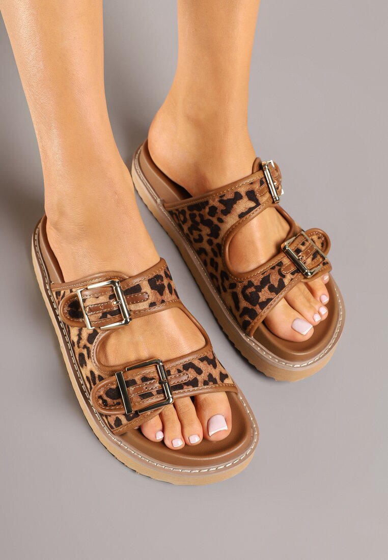 super mode Papuci Clasice cu imprimeu leopard Maro cu barete cu catarame Palavenna