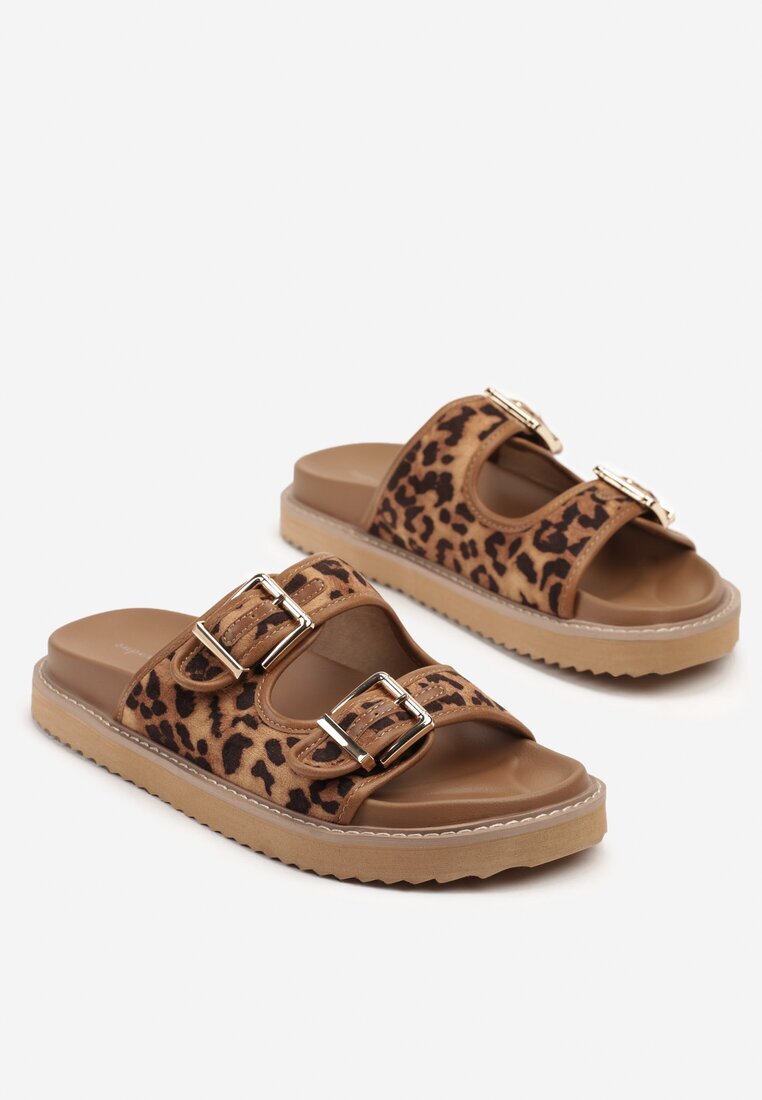 super mode Papuci Clasice cu imprimeu leopard Maro cu barete cu catarame Palavenna