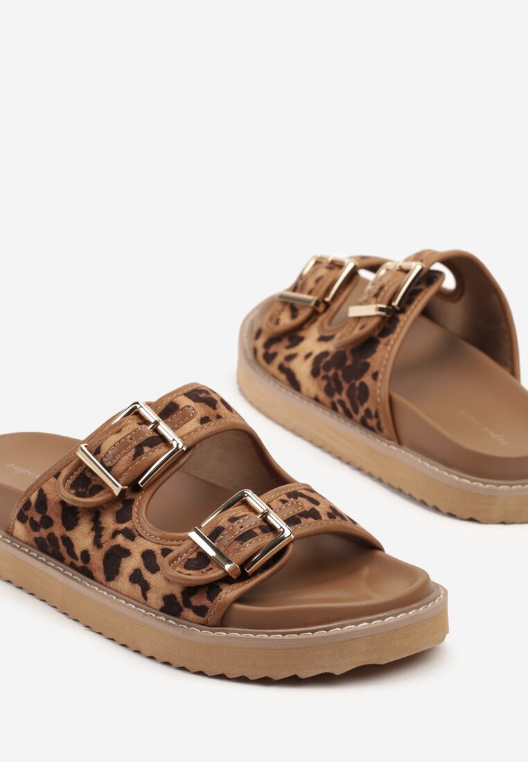 super mode Papuci Clasice cu imprimeu leopard Maro cu barete cu catarame Palavenna