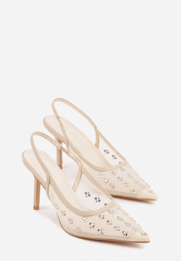 super mode Sandale Aurii din plasă slingback cu toc stiletto cu zirconii Eshirvyn