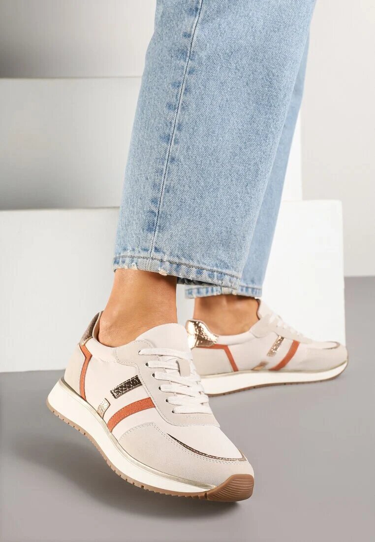 super mode Sneakers Bej cu Benzi Decorative și Inserții Metalice Alanissea