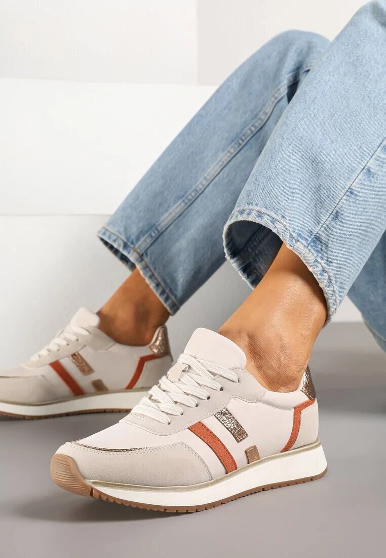super mode Sneakers Bej cu Benzi Decorative și Inserții Metalice Alanissea