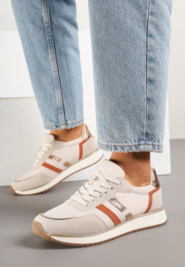 super mode Sneakers Bej cu Benzi Decorative și Inserții Metalice Alanissea