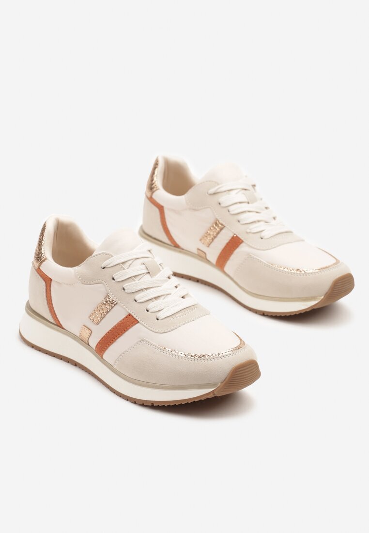 super mode Sneakers Bej cu Benzi Decorative și Inserții Metalice Alanissea