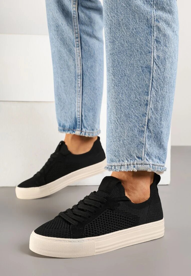super mode Sneakers negre cu carâmb din plasă și fir metalic Nimiovana