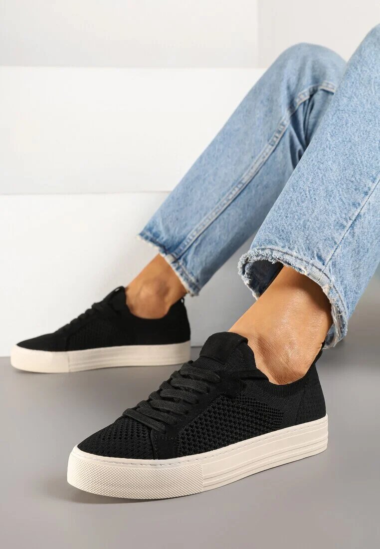 super mode Sneakers negre cu carâmb din plasă și fir metalic Nimiovana