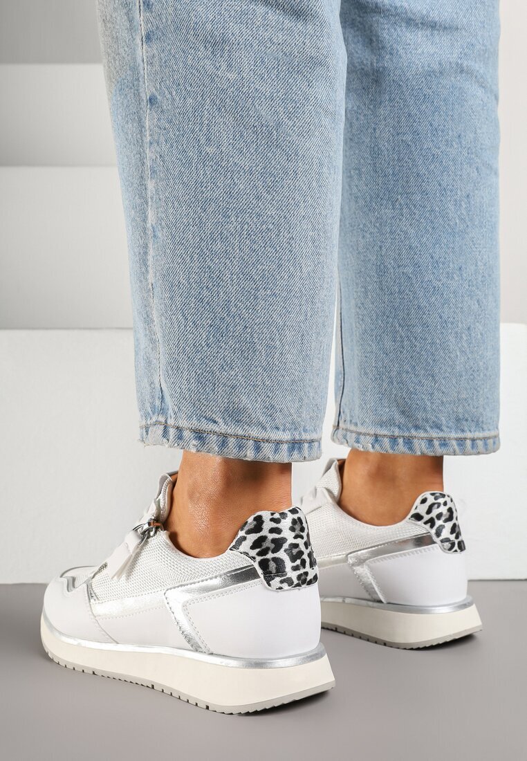 super mode Sneakersi Albi cu Inserații Metalice și Fermoar Decorativ Alanatia