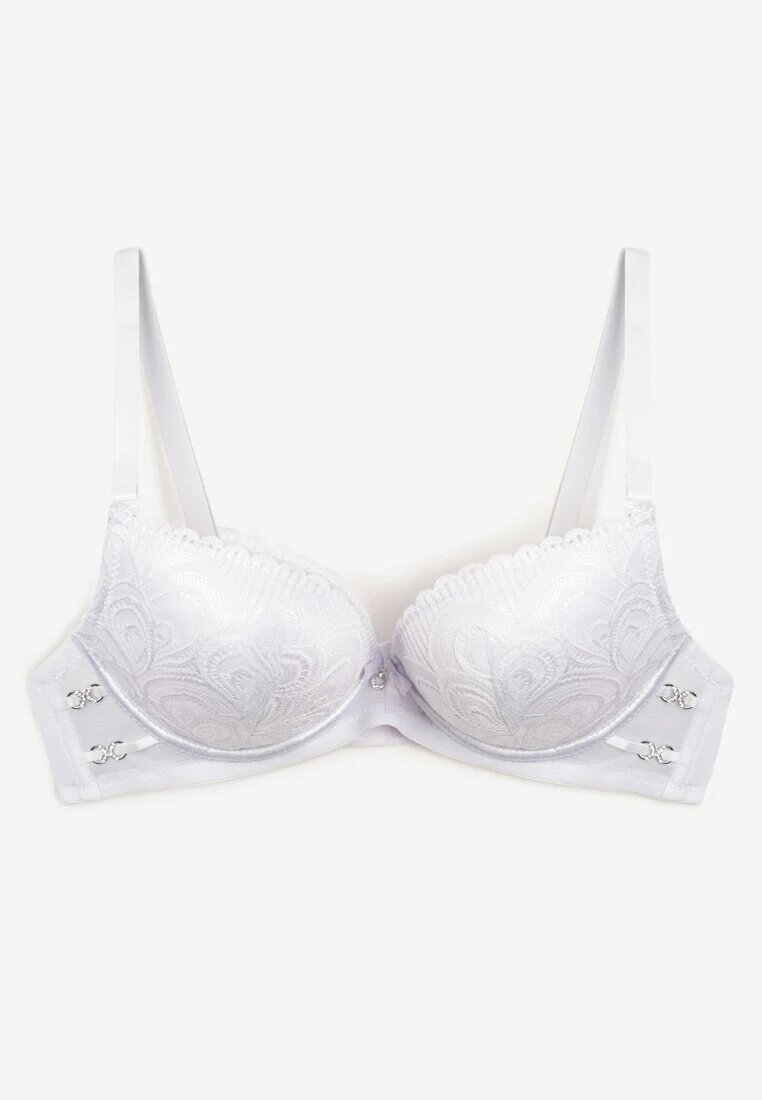  Sutien Alb Dantelat Tip Push-Up cu cupe întărite și ornamente metalice Ellas