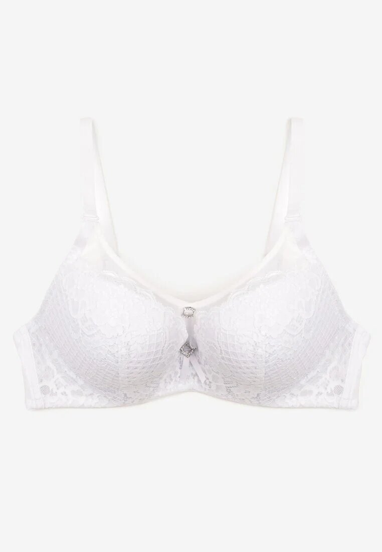  Sutien Alb Din dantelă Tip push-up cu ornament metalic Chrissty