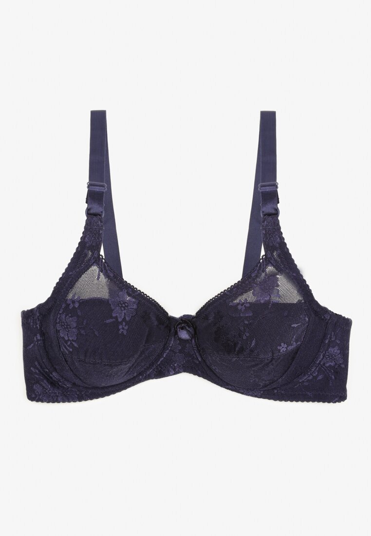  Sutien bleumarin cu motiv floral cu bretele reglabile închis cu agrafe Dimissha