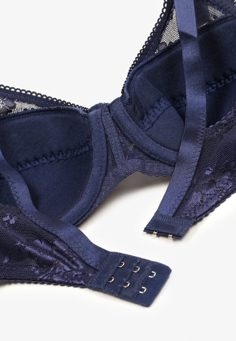  Sutien bleumarin cu motiv floral cu bretele reglabile închis cu agrafe Dimissha