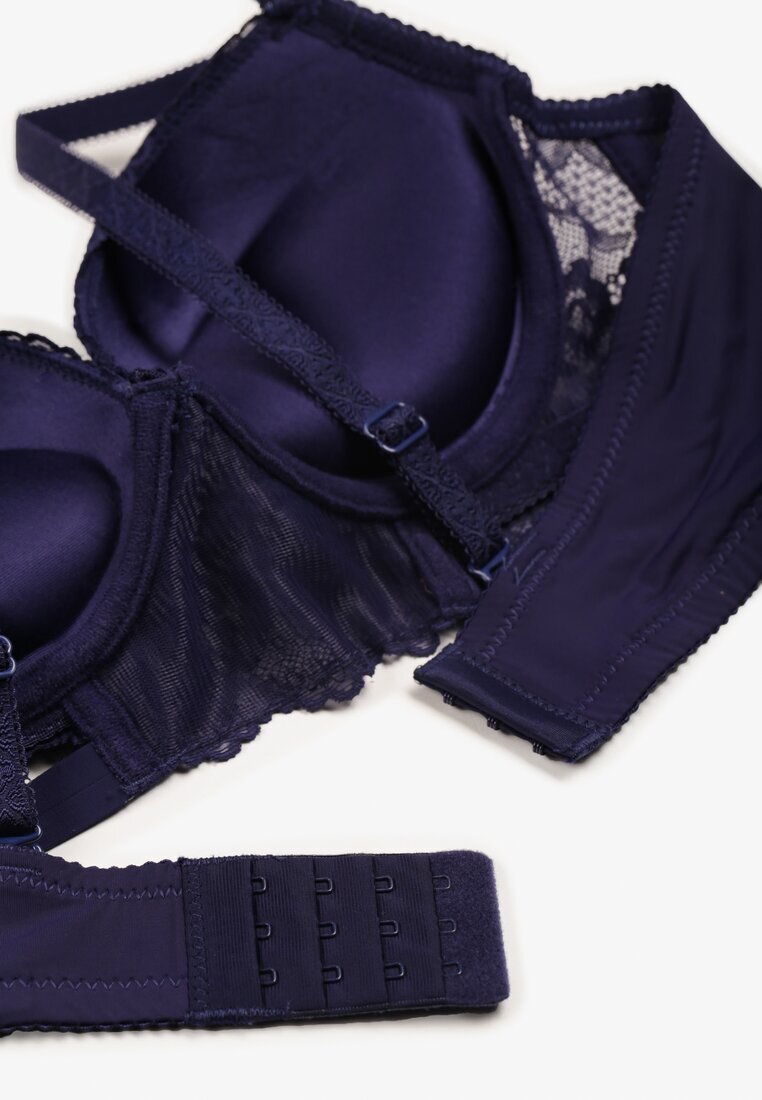  Sutien bleumarin din dantelă Push-up cu pandantiv decorativ și zirconii Verenia