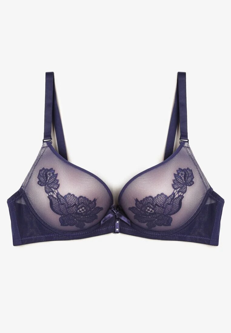  Sutien Bleumarin-Roz cu push-up cu fundiță decorativă și Trandafiri Nivrine