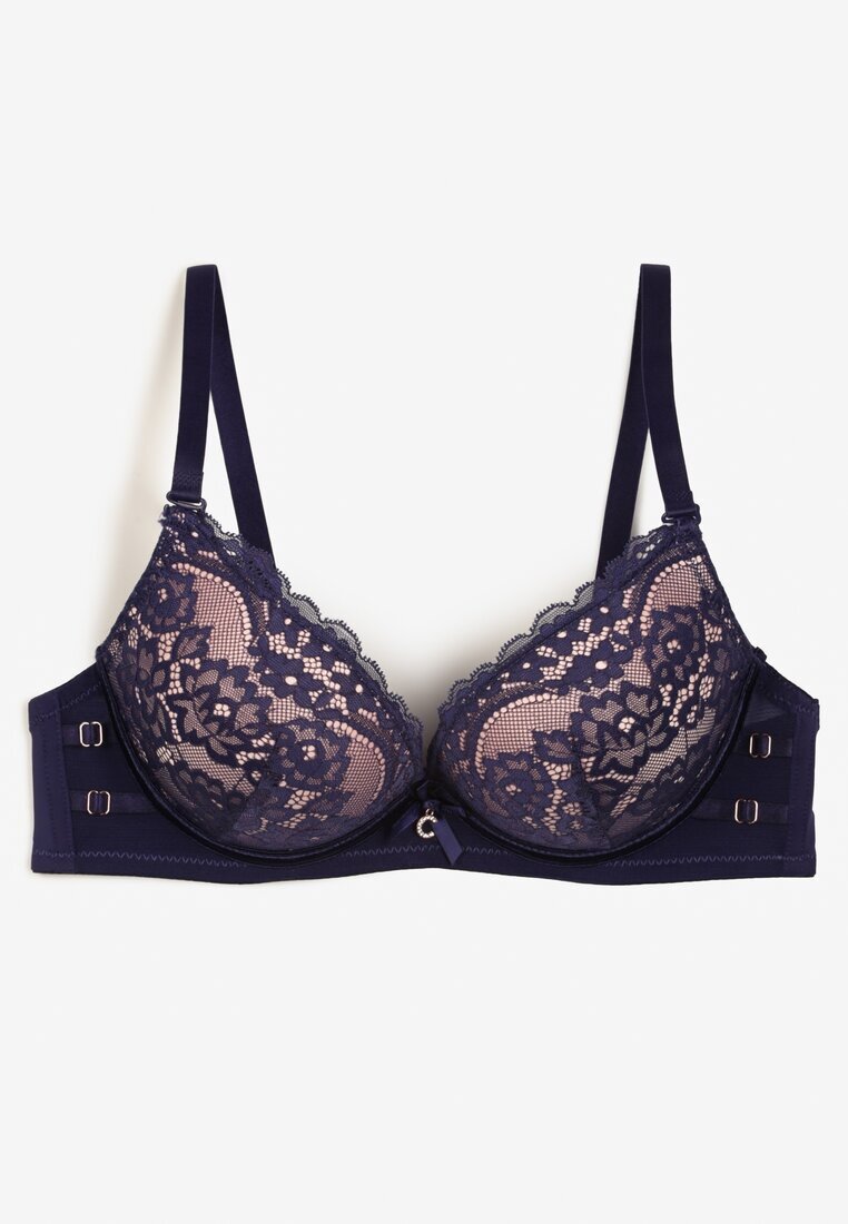  Sutien Bleumarin-Roz din Dantelă Push-Up cu Bretele Reglabile Yloena
