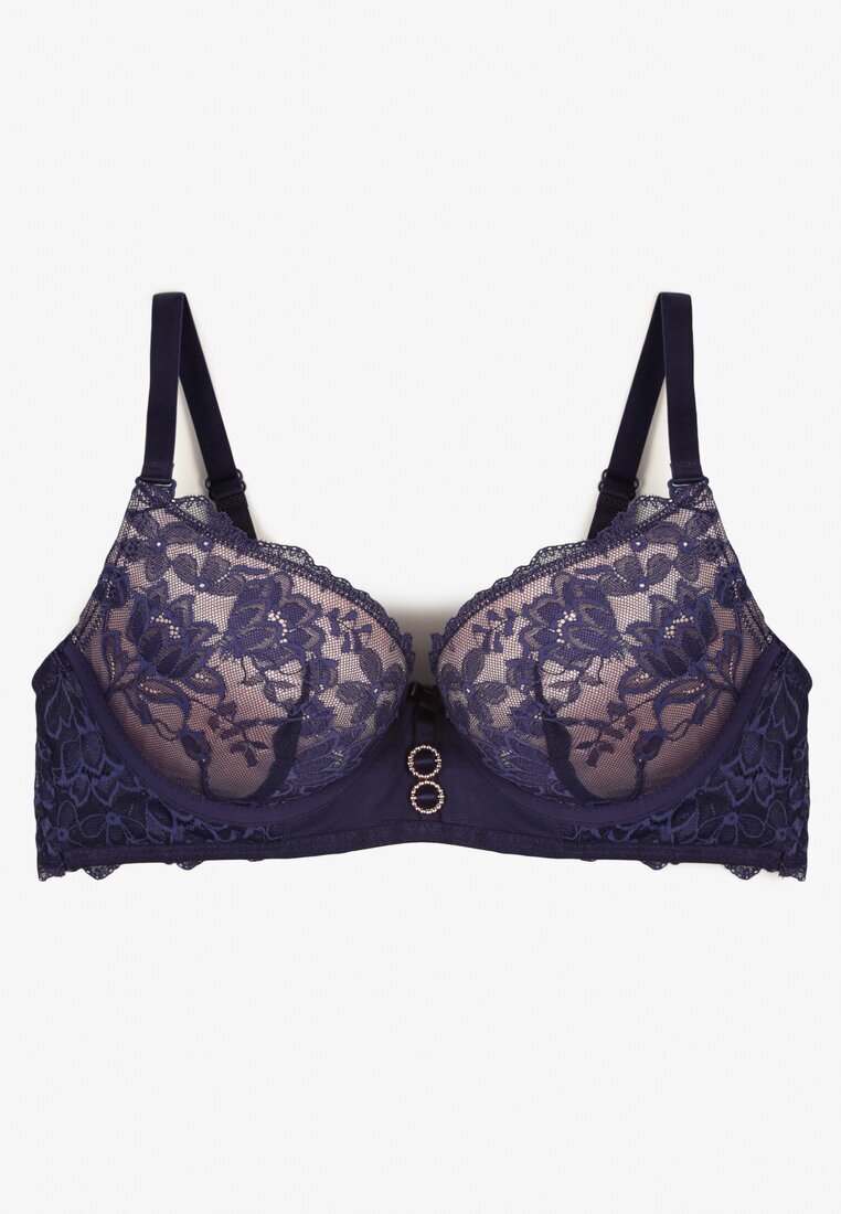  Sutien Bleumarin-Roz din dantelă Tip Push Up Temitia