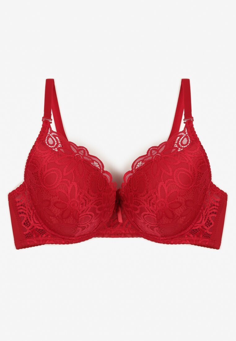  Sutien Bordeaux Tip Push Up Decorat Cu Dantelă Nelani
