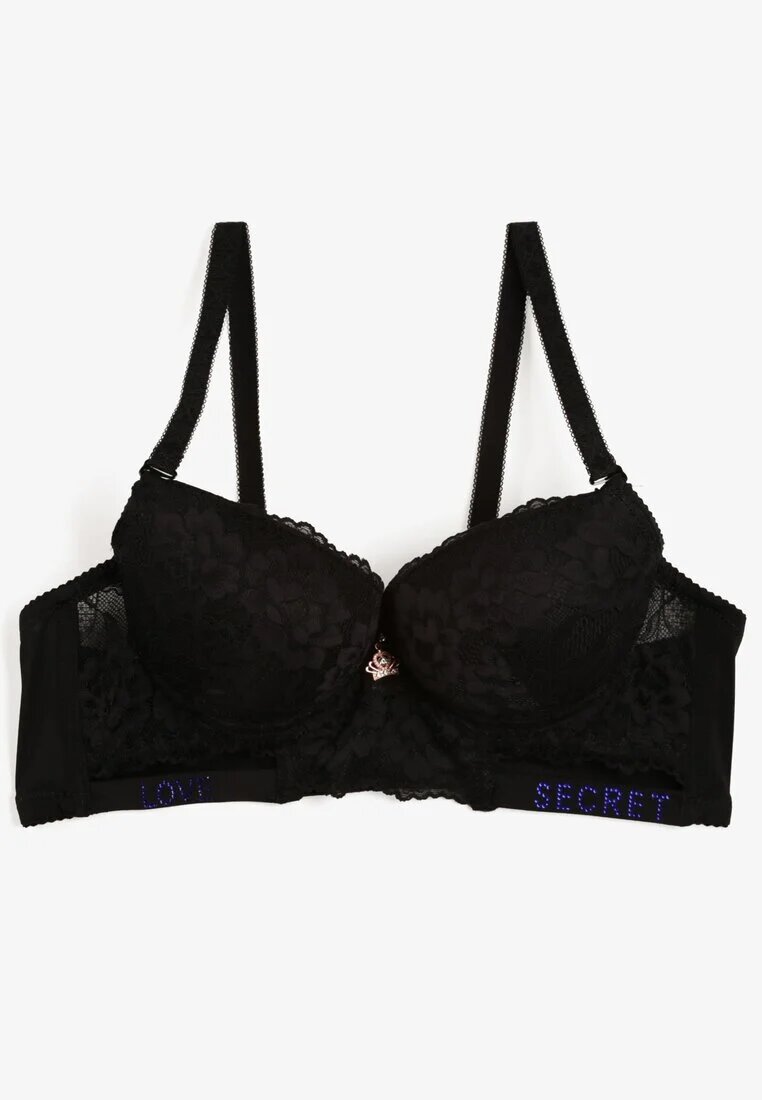  Sutien Dantelă Negru Push-Up cu Pandantiv Decorativ și Zirconii Verenia