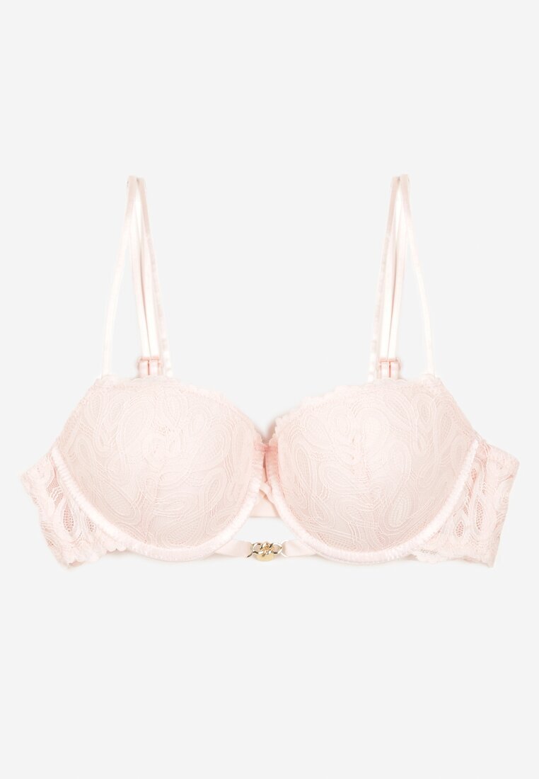  Sutien de Dantelă Roz Push-up cu Bretele Duble Reglabile Emilinoria