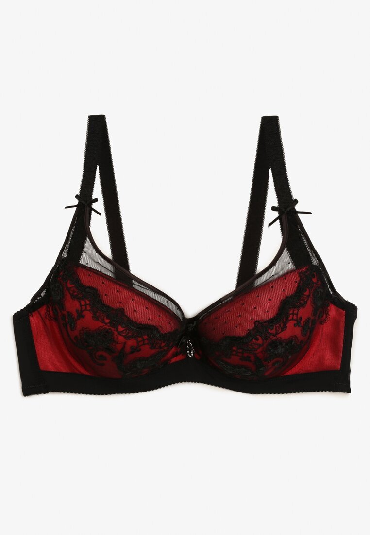  Sutien din dantelă Negru-Roșu Push-up Maddea