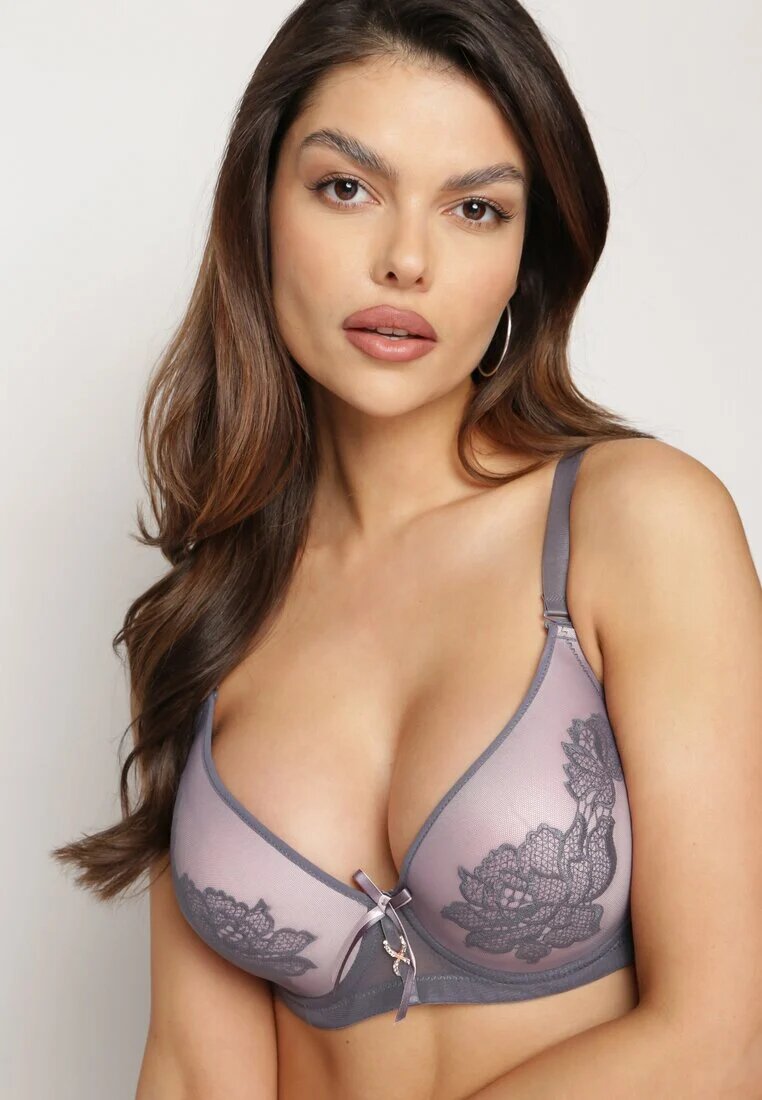  Sutien Gri Full Cup cu Dantelă pe Cupe Awenora