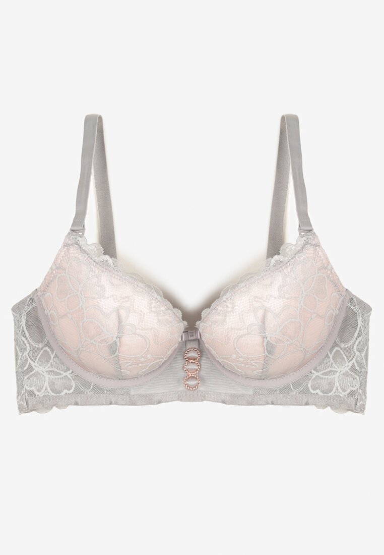  Sutien Gri Push-up Decorat cu Dantelă Neavia