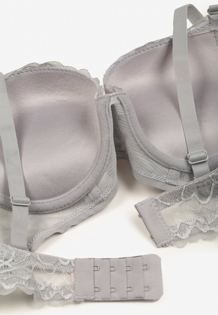  Sutien Gri Push-up Decorat cu Dantelă Neavia