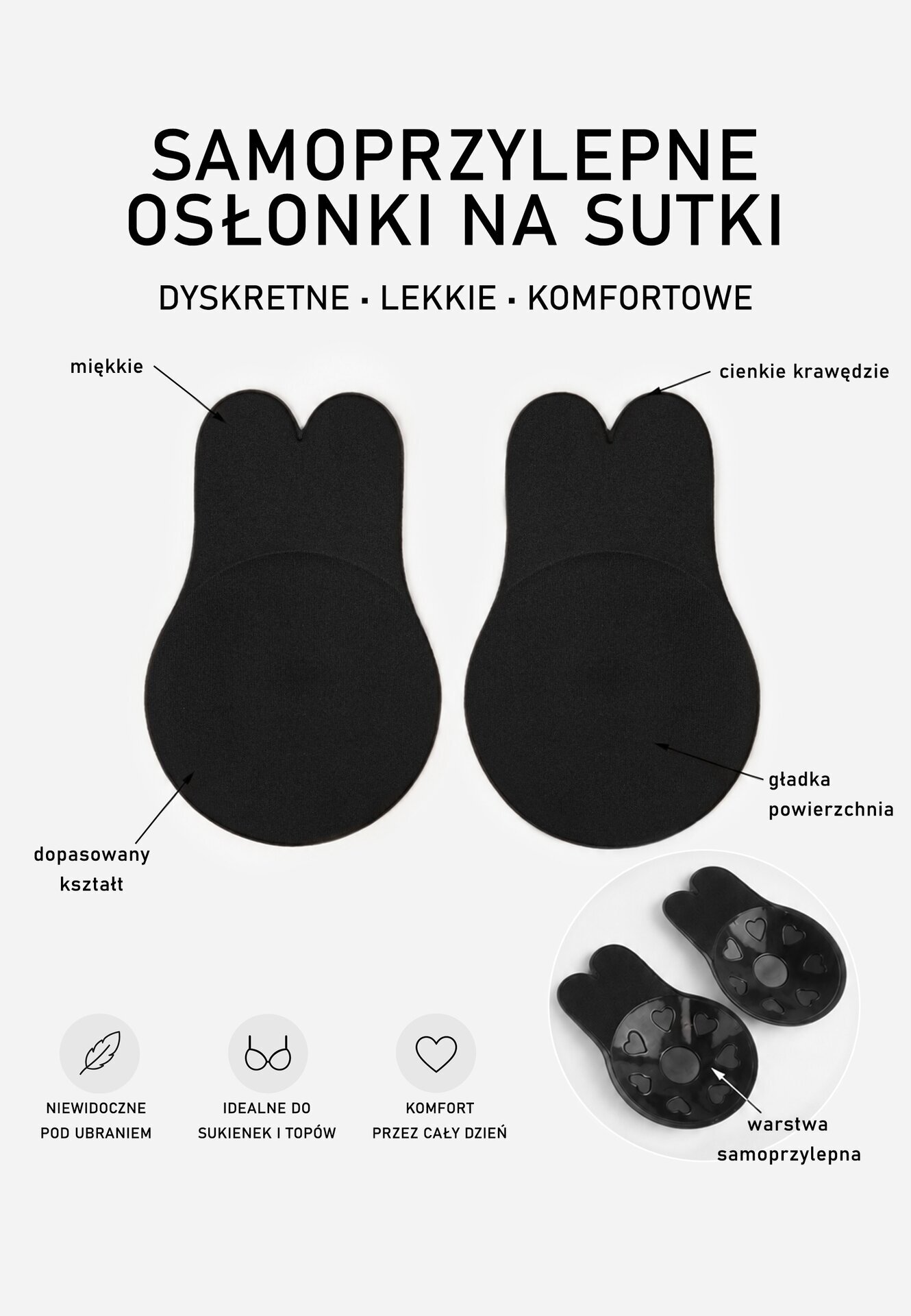  Sutien Negru Autoadeziv 2 Plăcuțe Myrthe
