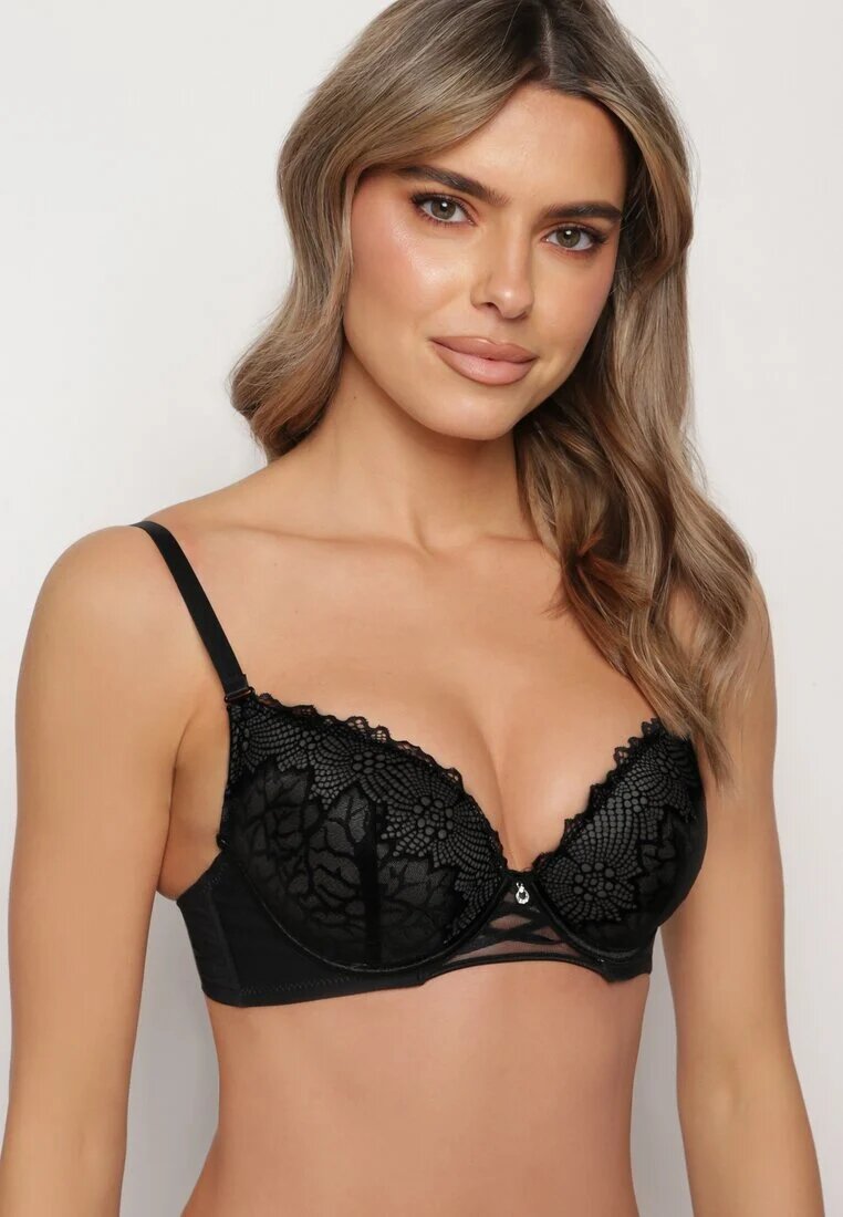  Sutien Negru-Bej cu Push Up și Cupe din Dantelă Berilis