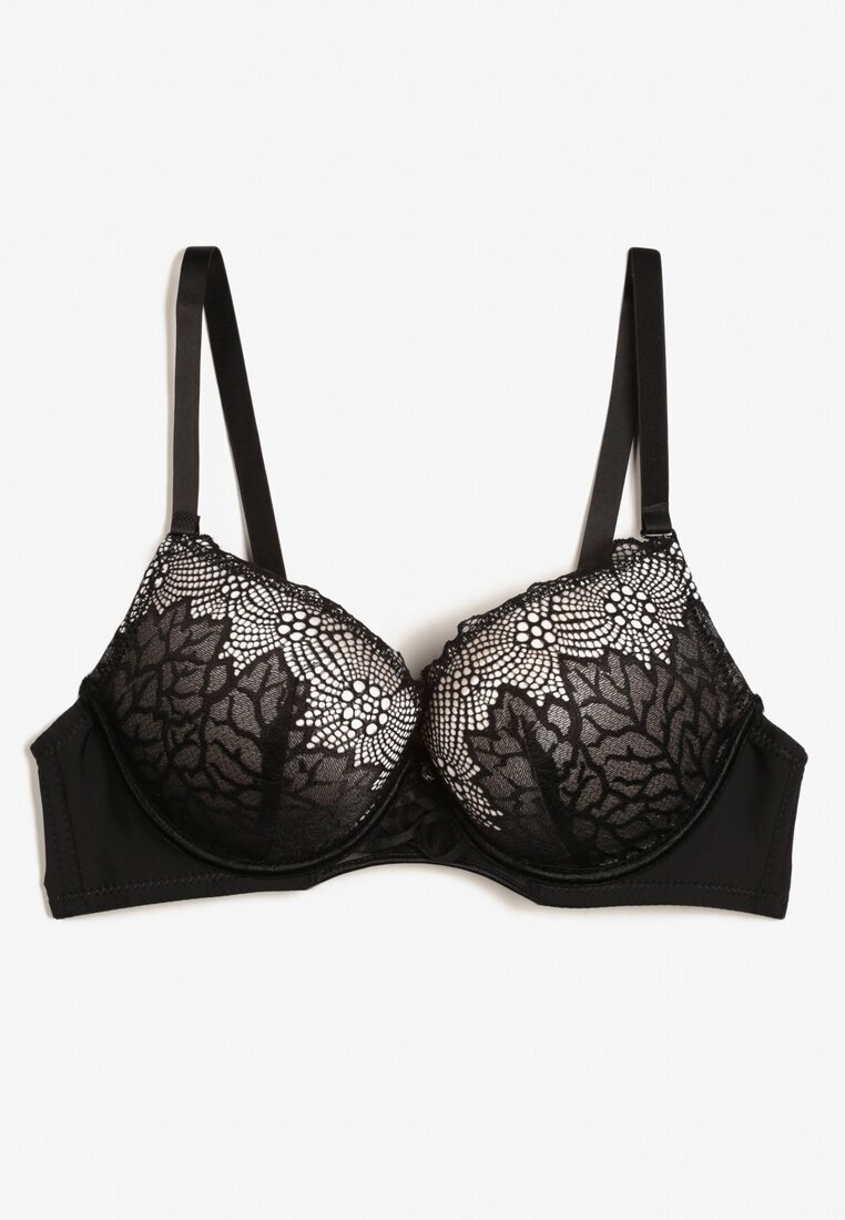  Sutien Negru-Bej cu Push Up și Cupe din Dantelă Berilis