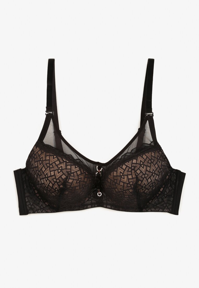  Sutien Negru-Bej din Dantelă cu Efect Push-Up Donantia