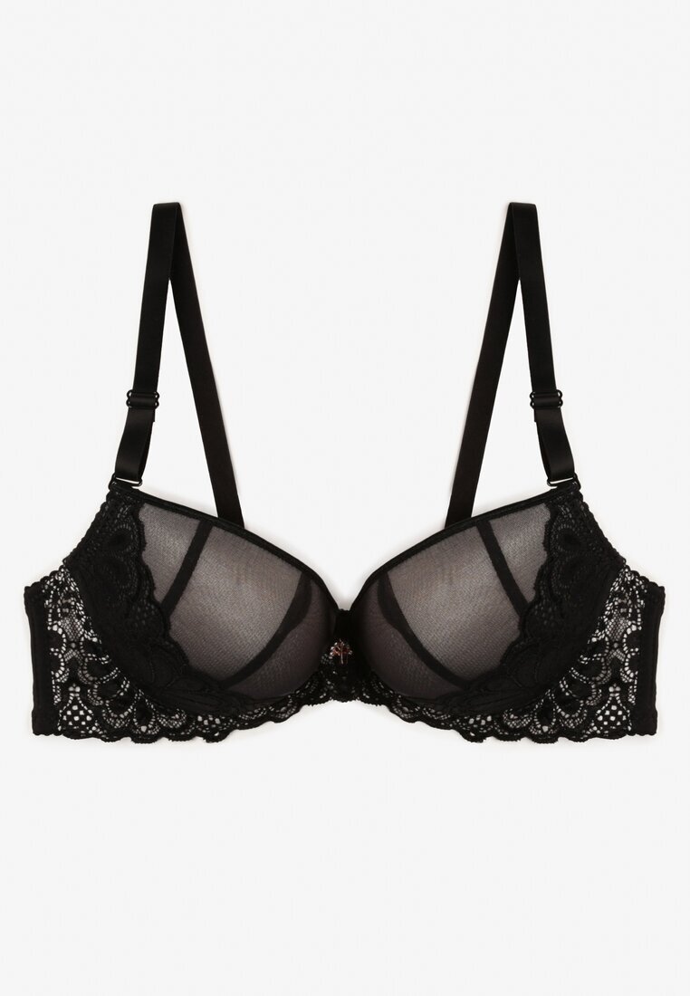  Sutien Negru-Bej Push Up cu Dantelă Nimffea
