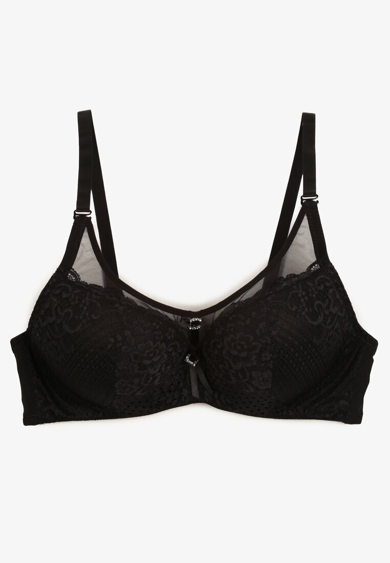  Sutien Negru din dantelă Tip Push-Up cu ornament metalic Chrissty