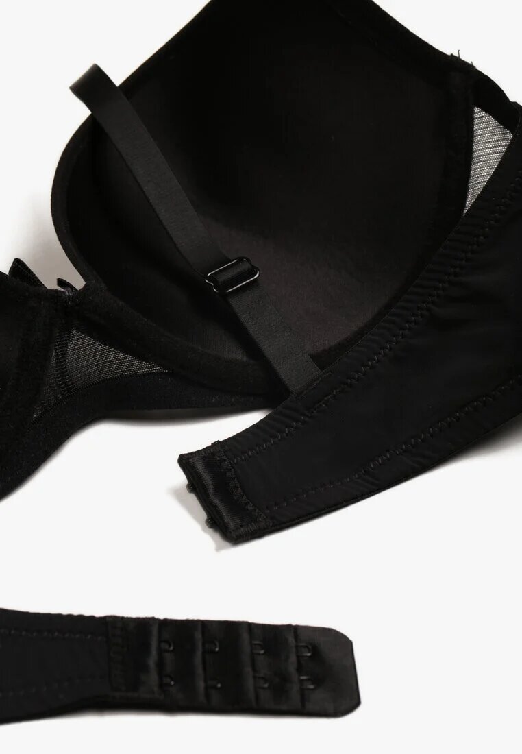  Sutien negru push-up cu fundiță decorativă și trandafiri Nivrine
