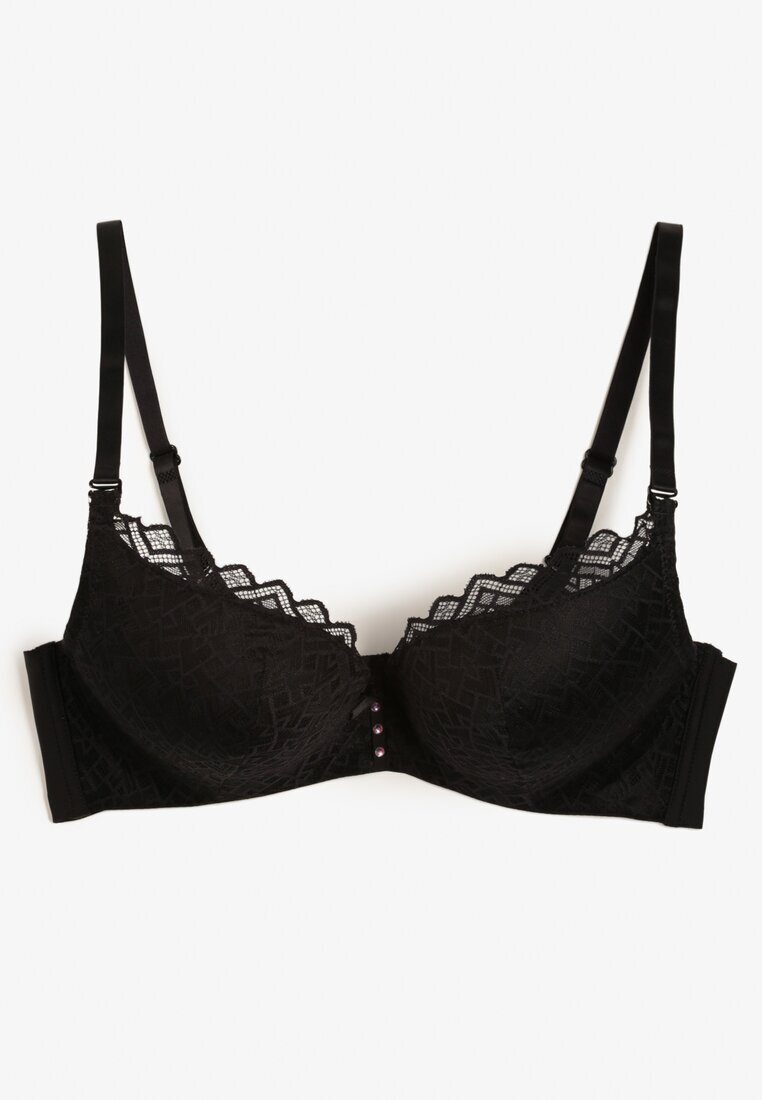  Sutien Negru Push-Up Decorat cu Dantelă Dimessta