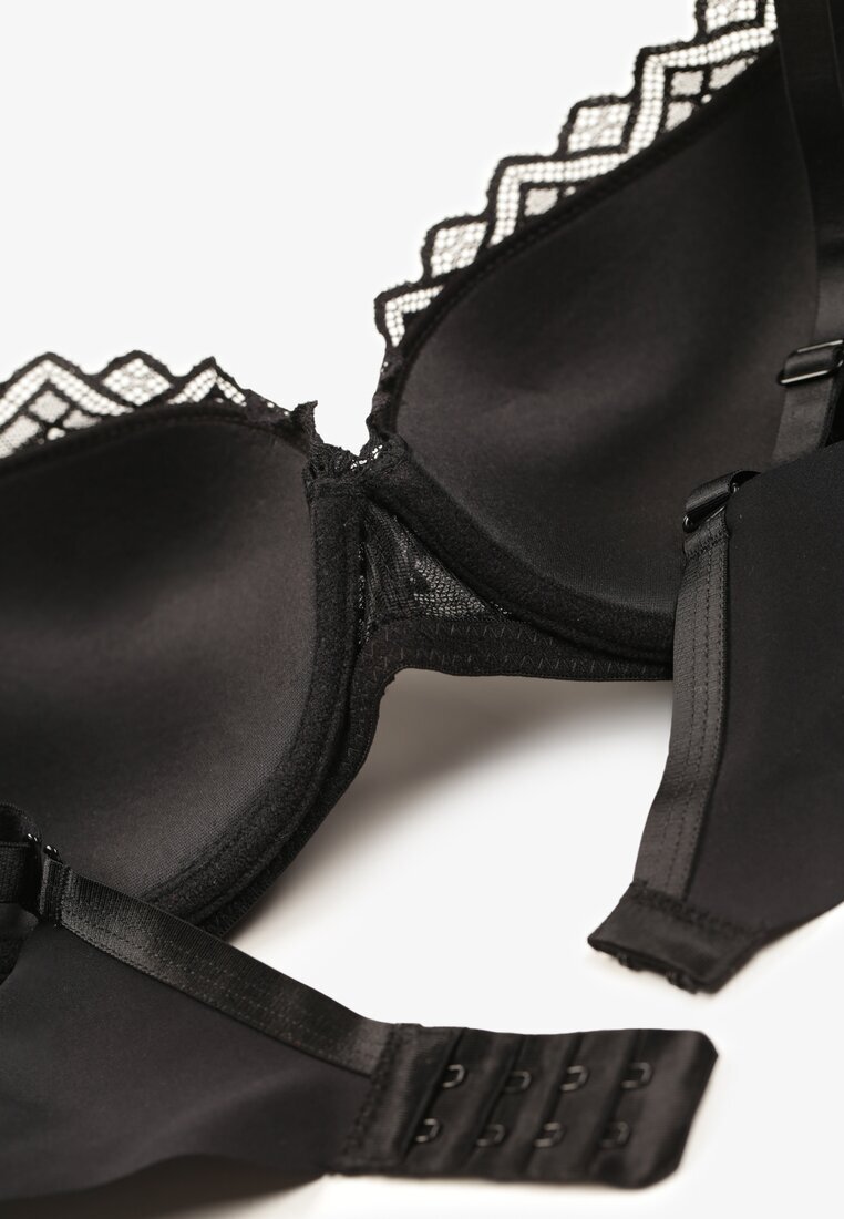  Sutien Negru Push-Up Decorat cu Dantelă Dimessta