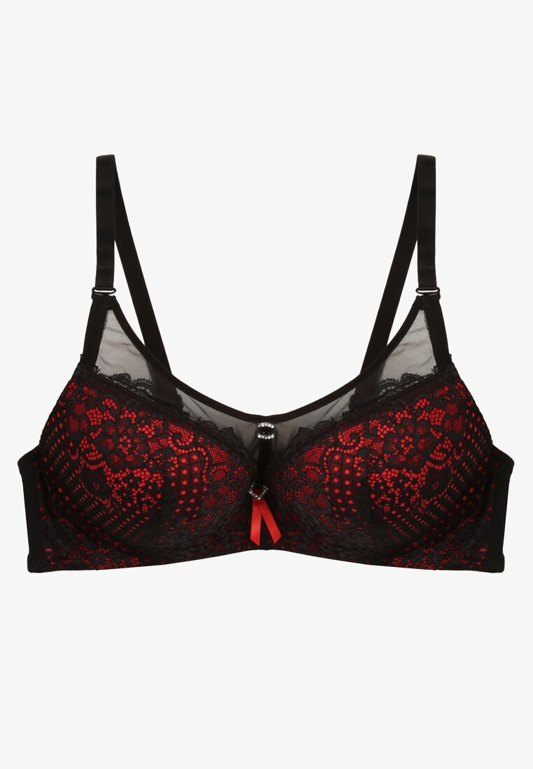  Sutien Negru-Roșu Dantelat Tip Push-Up Cu Ornament Metalic Chrissty