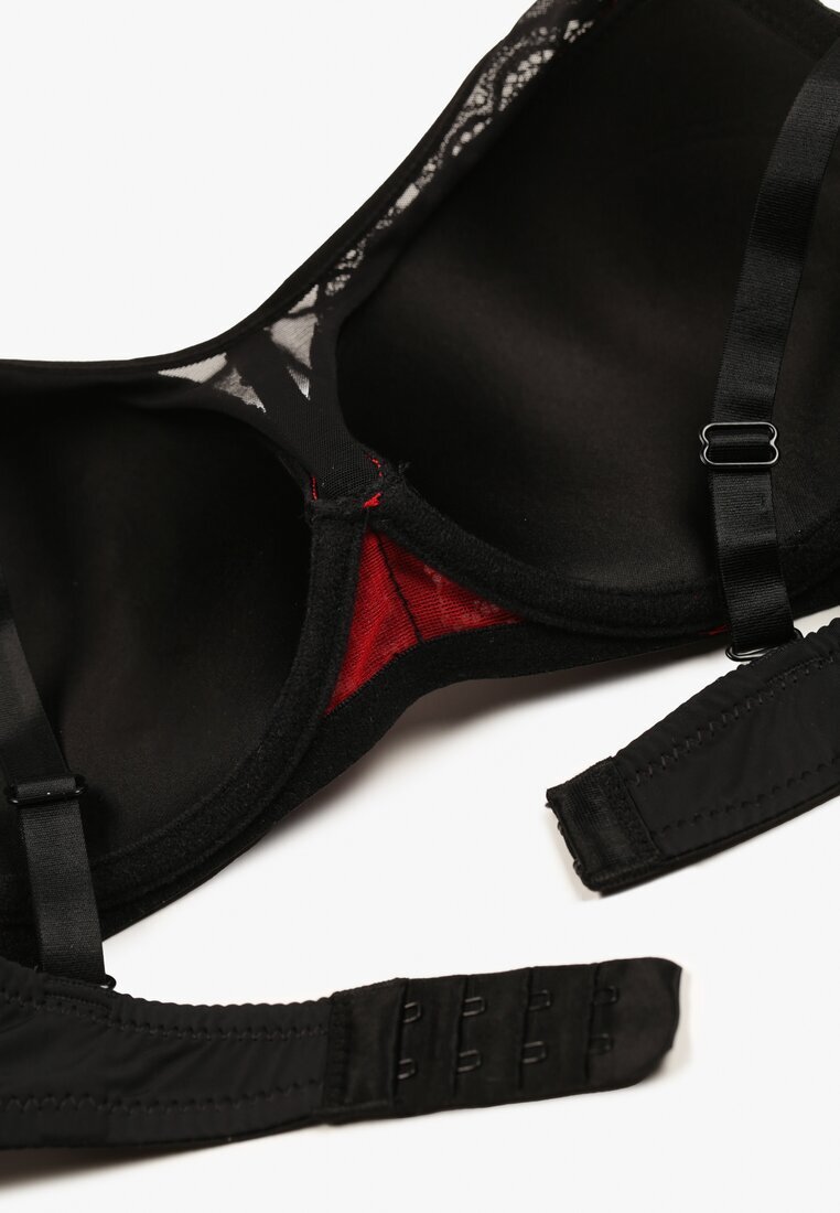  Sutien Negru-Roșu Dantelat Tip Push-Up Cu Ornament Metalic Chrissty