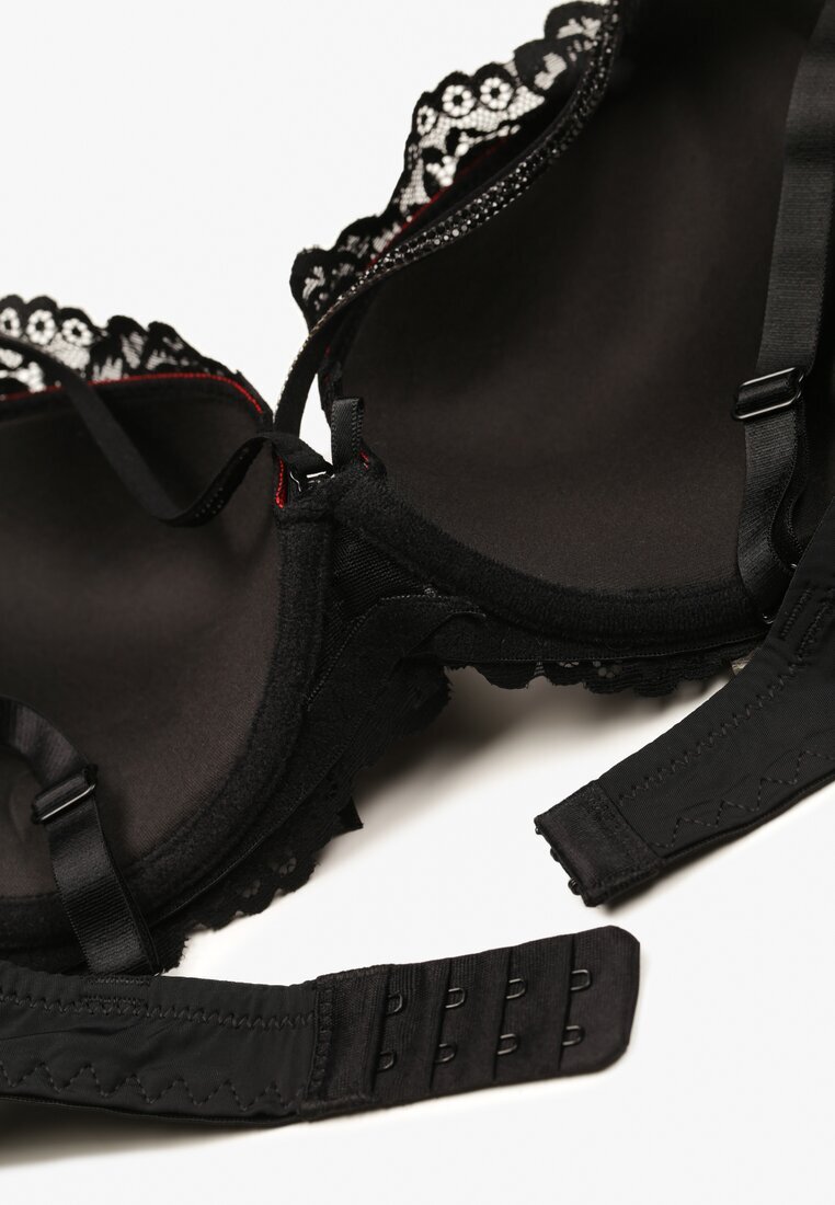  Sutien Negru-Roșu de Dantelă Push-Up cu Zirconii Decorative Hevantia