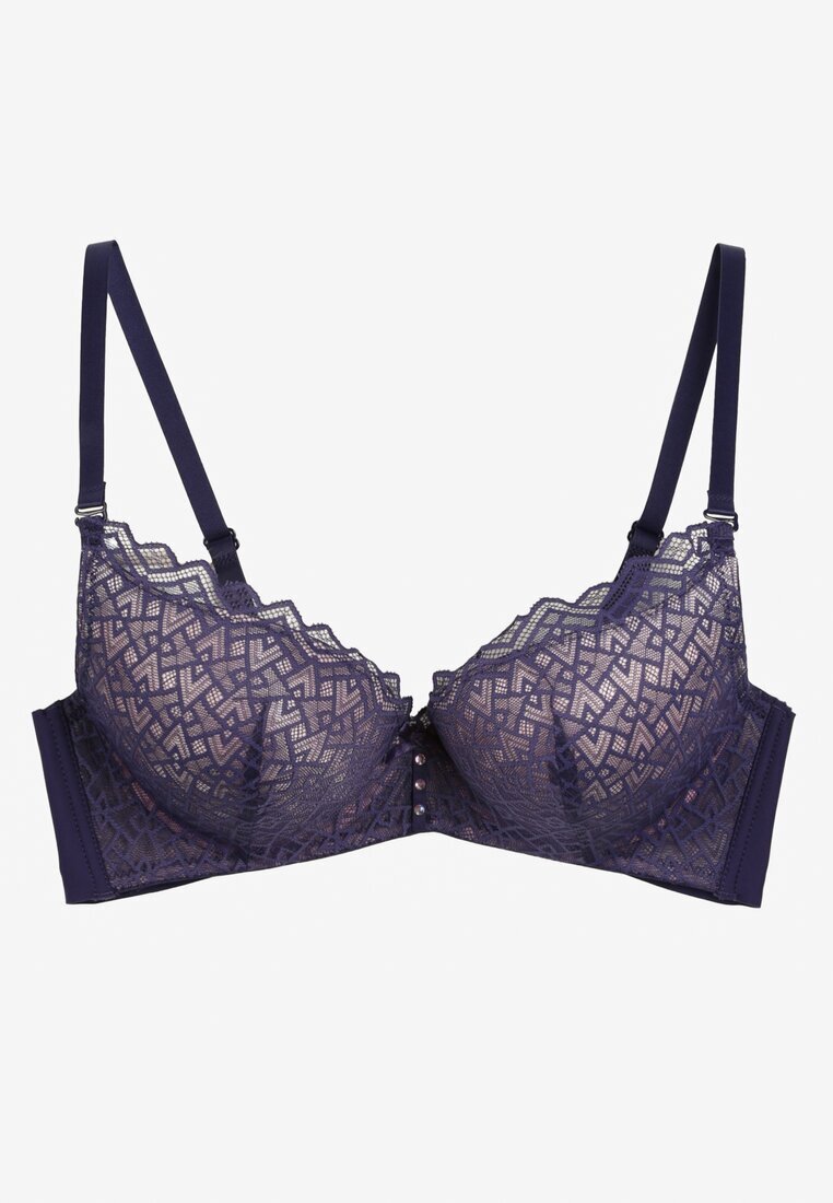  Sutien Push-Up Bleumarin-Roz Decorat cu Dantelă Dimessta