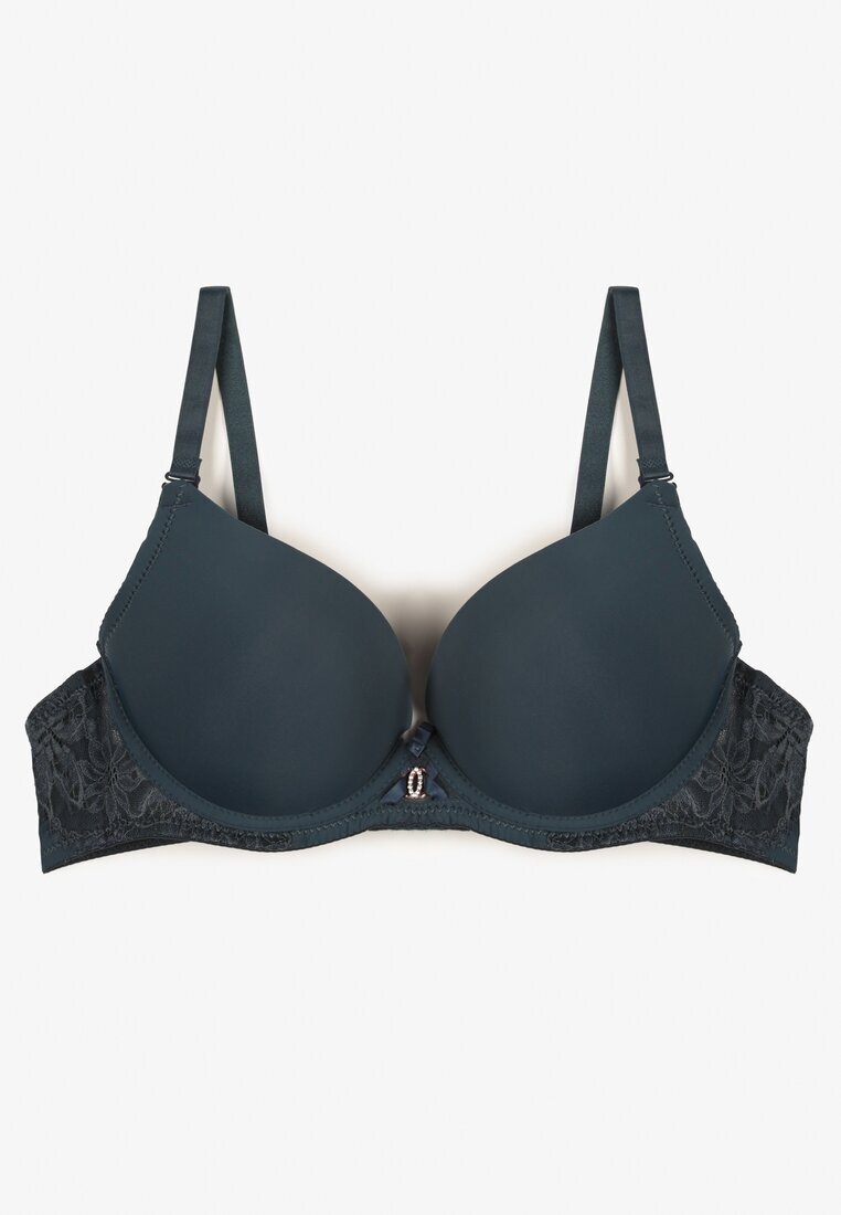  Sutien Push Up Verde închis cu Broderie Decorativă Emalinore
