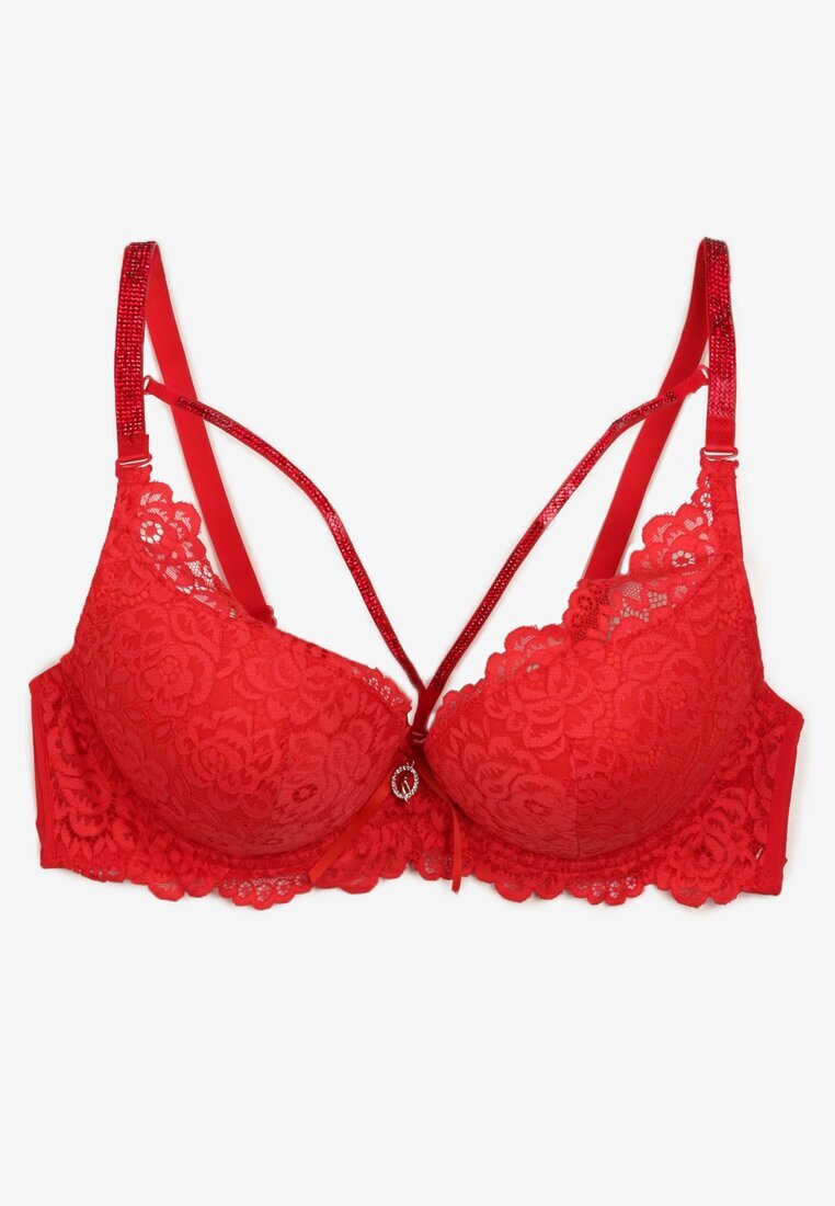  Sutien Roșu Din dantelă Push-up cu zirconii decorative Hevantia