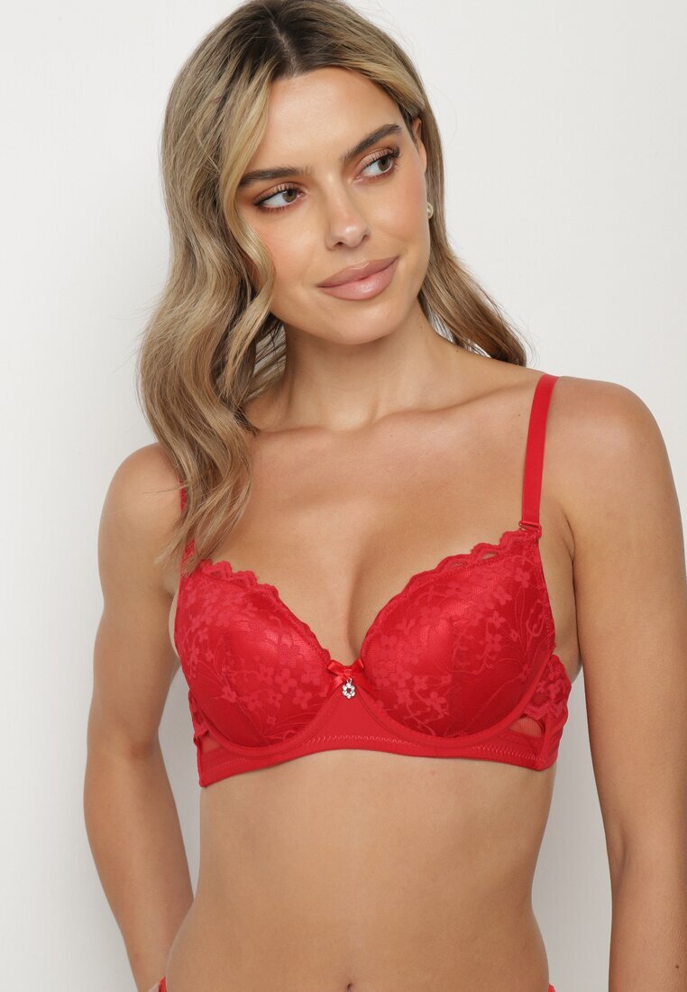  Sutien Roșu Push-up Decorat cu Dantelă Sannel